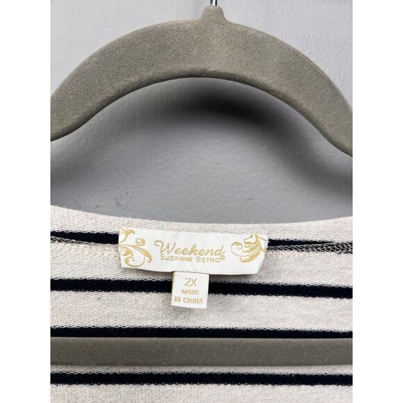 Weekend Suzanne Betro Womens Plus Size 2X Beige Stripe Knit Top Long‎ Sleeve - Picture 4 of 7